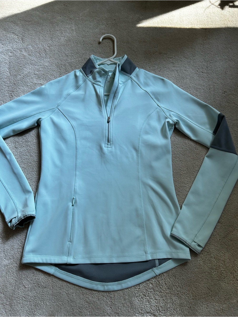 Athleta Light Aqua Quarter-Zip Ski Pullover with Charcoal Accents